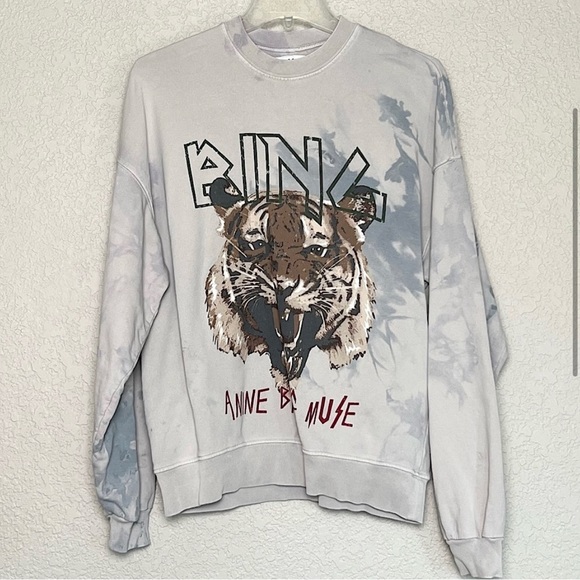 ANINE BING Tiger Sweatshirt Tie Dye Graphic Print Cotton Fleece Fall Pullover S - Picture 2 of 5